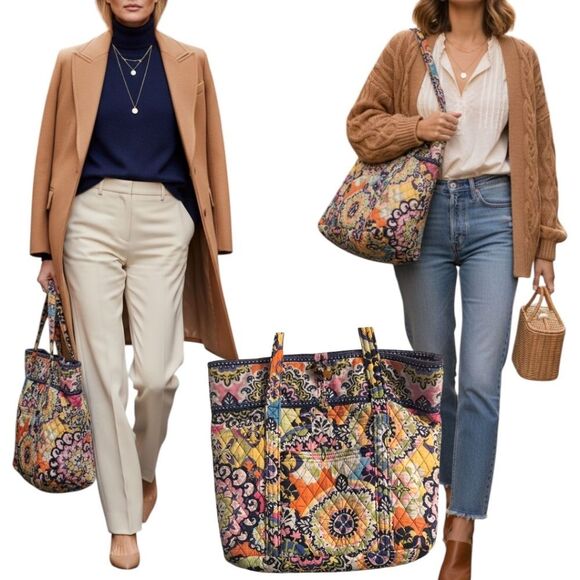 Vera Bradley Large Mandala Cotton Colorful Quilted Tote Bag - Picture 1 of 6